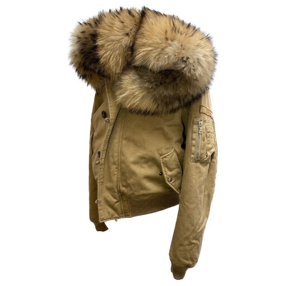 100% Authentic AMIRI Khaki Hooded Fur Bomber Jacket Size 46EU 36UK - Picture 12 of 12